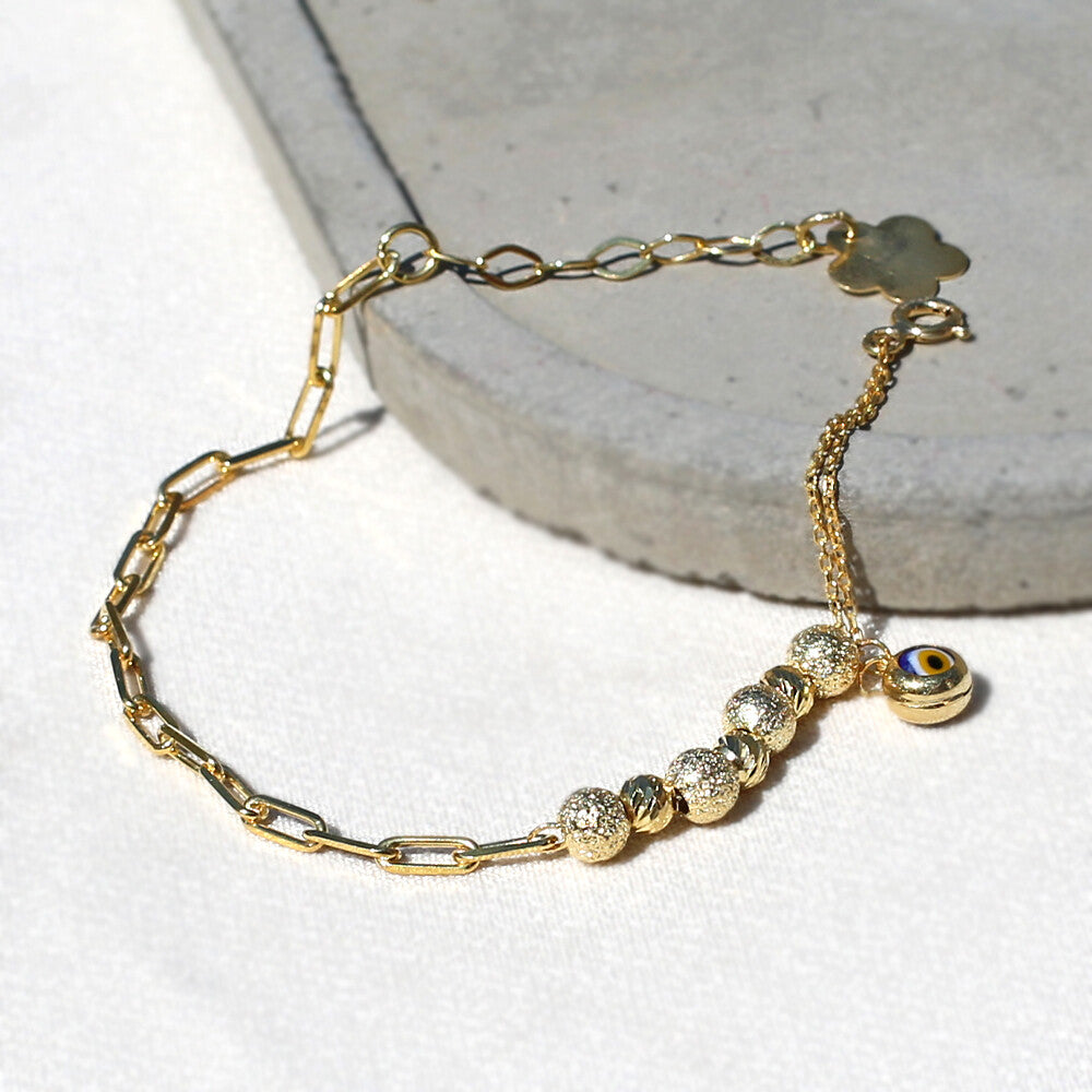 Clotho 925 Ayar Gümüş, Dorika Simli Ataçlı Model Altın Rengi Bileklik